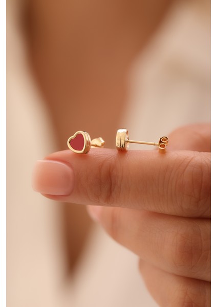 14 Ayar Altın Kırmızı Kalp Top Küpe fiyatları