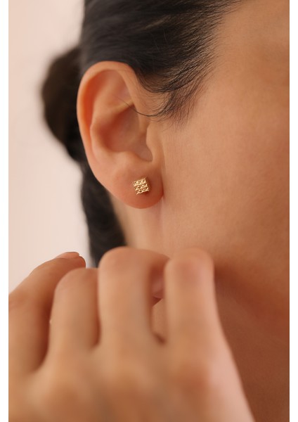 14 Ayar Altın Kristal Küp Küpe