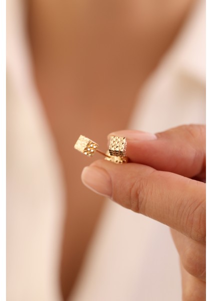 14 Ayar Altın Kristal Küp Küpe modelleri