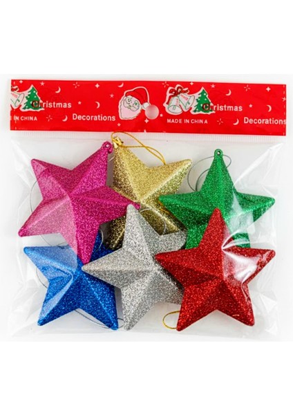 Parlak Simli Yıldız Yılbaşı Süsü 6 Lı Karışık Renk (2505091)