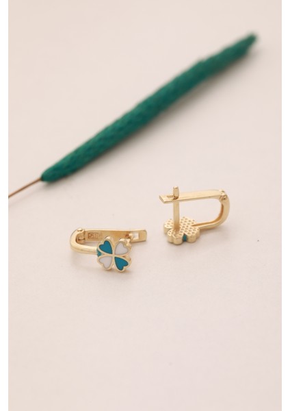 14 Ayar Altın Iki Renk Yonca J Küpe