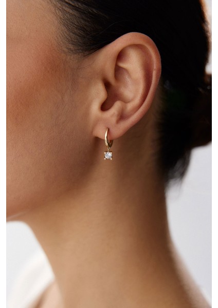 14 Ayar Altın Tektaş Halka Küpe