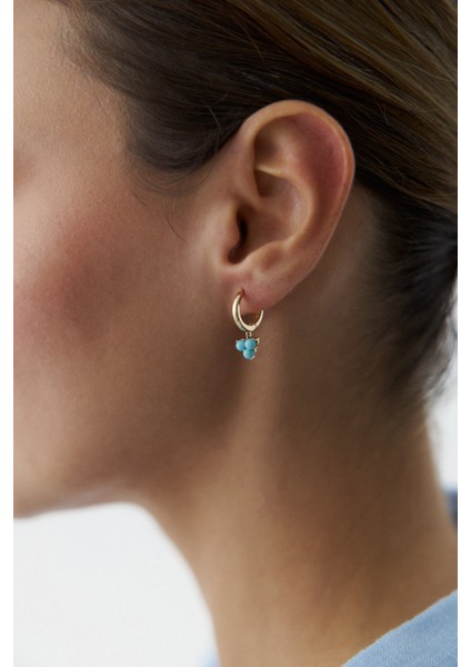 14 Ayar Altın Turkuaz Kokina Halka Küpe