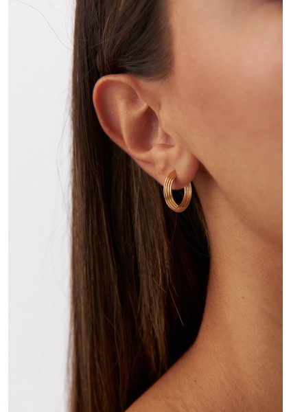 14 Ayar Altın Çizgili Halka Küpe