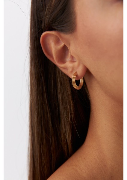 14 Ayar Altın Çizgili Halka Küpe modelleri