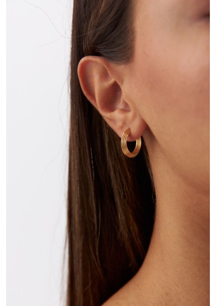 14 Ayar Altın Çizgili Halka Küpe indirimleri