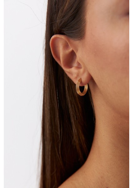 14 Ayar Altın Çizgili Halka Küpe