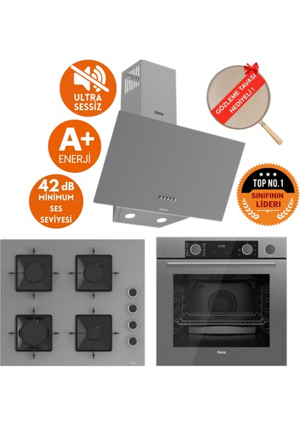 Fryart&silentart-Steamart Qf Yeni Seri Sessiz Antrasit Ankastre Set (D088-SA+ XE64CPR +SS208)