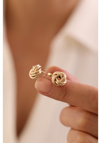 14 Ayar Altın Düğüm Büyük Küpe modelleri