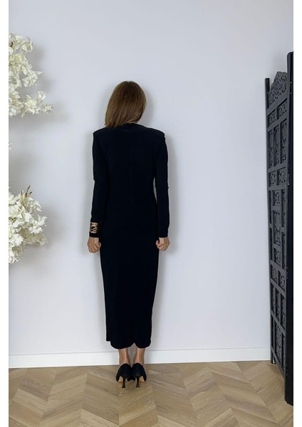 G1562 Drape ve Broş Detaylı Elbise Siyah modelleri