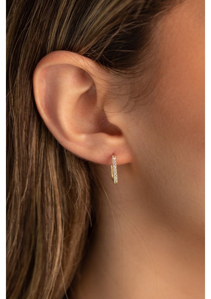 14 Ayar Altın Taşlı Kare Küpe