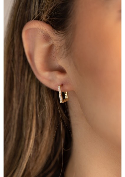 14 Ayar Altın Taşlı Kare Küpe modelleri