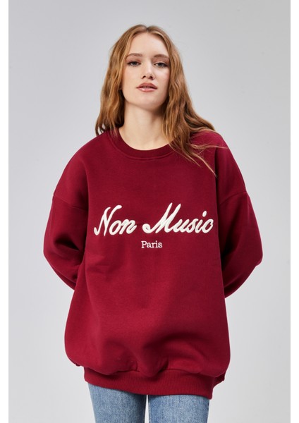 Kadın Bisiklet Yaka Nakış Baskılı Uzun Kollu Oversize Sweatshirt modelleri