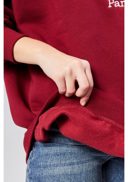 Kadın Bisiklet Yaka Nakış Baskılı Uzun Kollu Oversize Sweatshirt indirimleri