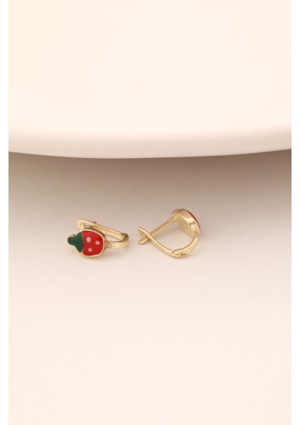 14 Ayar Altın Çilek J Çocuk Küpesi