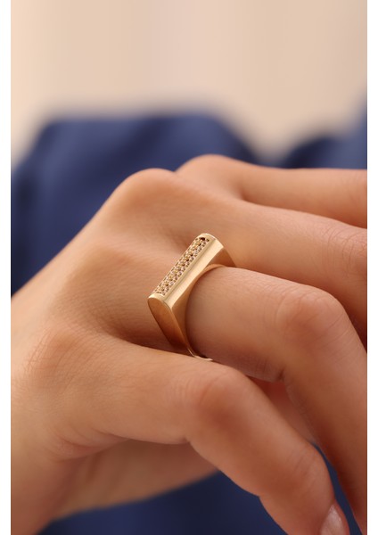 14 Ayar Altın Dikdörtgen Taşlı Yüzük