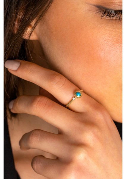 14 Ayar Altın Yuvarlak Firuze Yüzük