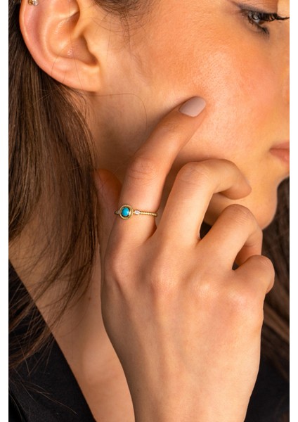 14 Ayar Altın Yuvarlak Firuze Yüzük fiyatları