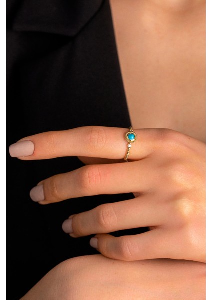 14 Ayar Altın Yuvarlak Firuze Yüzük modelleri