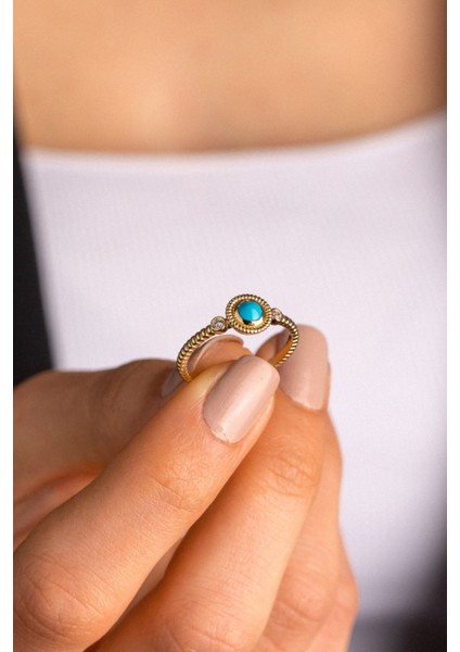 14 Ayar Altın Yuvarlak Firuze Yüzük fırsatları