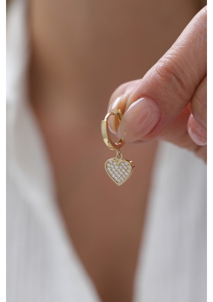 14 Ayar Altın Halka Taşlı Kalp Küpe fiyatları