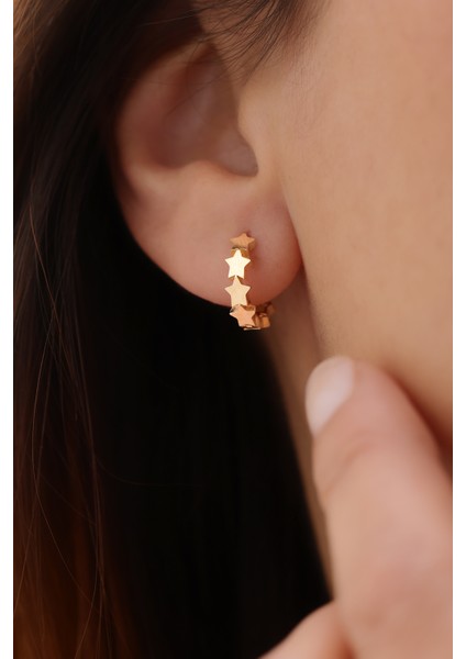 14 Ayar Altın Yıldız Halka Küpe