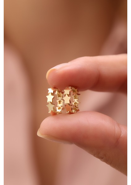 14 Ayar Altın Yıldız Halka Küpe modelleri