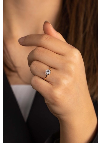 14 Ayar Altın Altıgen Tektaş Yüzük indirimleri