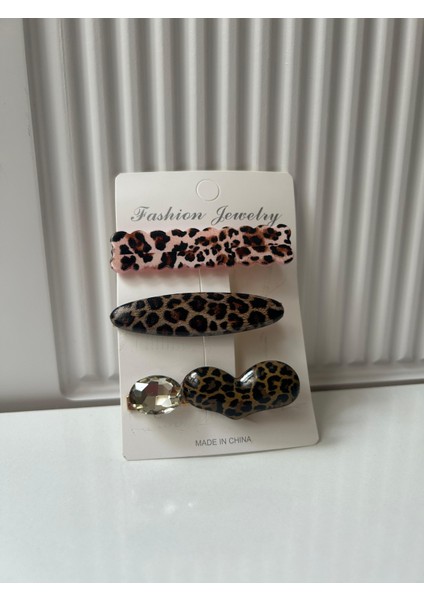 Leopar Desenli Taşlı 3'lü Toka Seti fiyatları