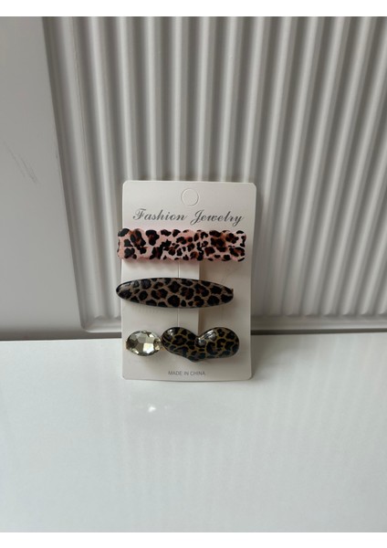 Leopar Desenli Taşlı 3'lü Toka Seti modelleri