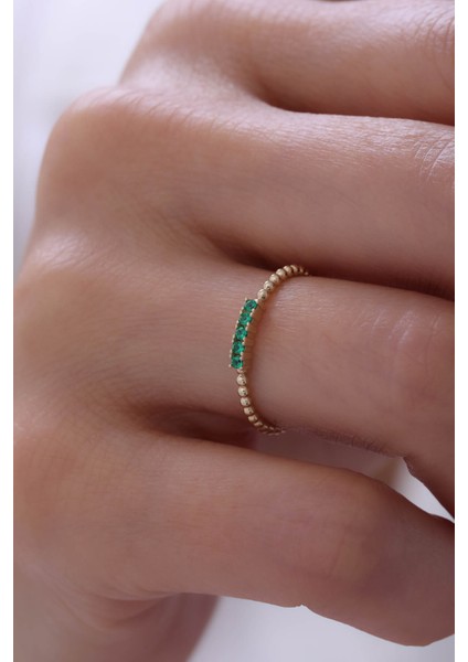 14 Ayar Altın Zümrüt Taş Görünümlü Minimal Yüzük fiyatları