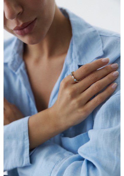 14 Ayar Altın Nazar Boncuklu Mineli Yüzük fiyatları