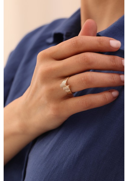 14 Ayar Altın Çift Taş Detaylı Modern Yüzük fiyatları