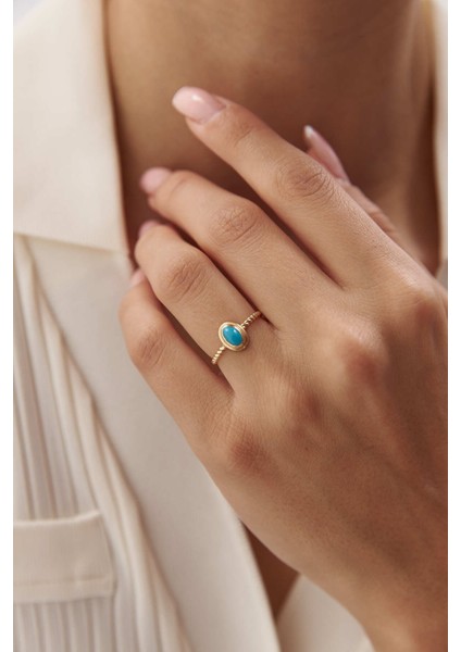 14 Ayar Altın Oval Firuze Yüzük