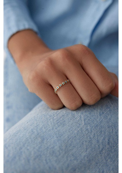 14 Ayar Altın Turkuaz Yıldız Yüzük