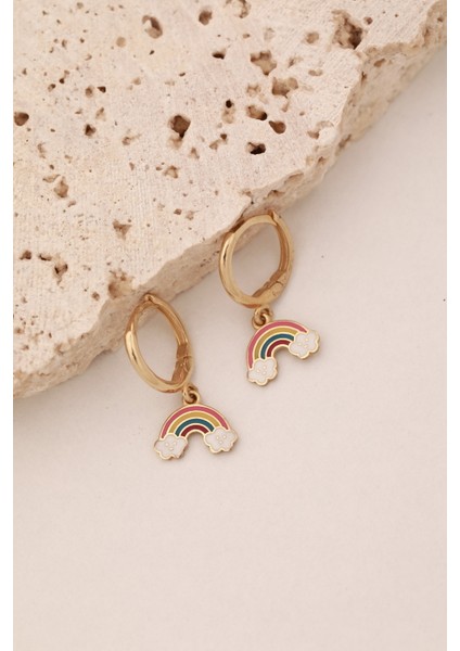 14 Ayar Altın Gökkuşağı Sallantılı Halka Küpe