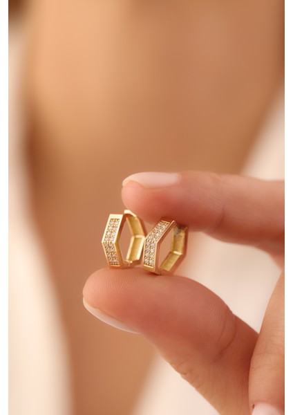 14 Ayar Altın Geometrik Taşlı Halka Küpe fiyatları