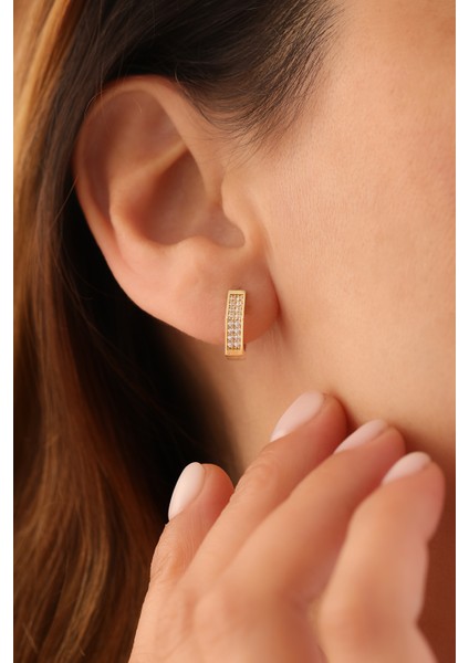 14 Ayar Altın Geometrik Taşlı Halka Küpe modelleri