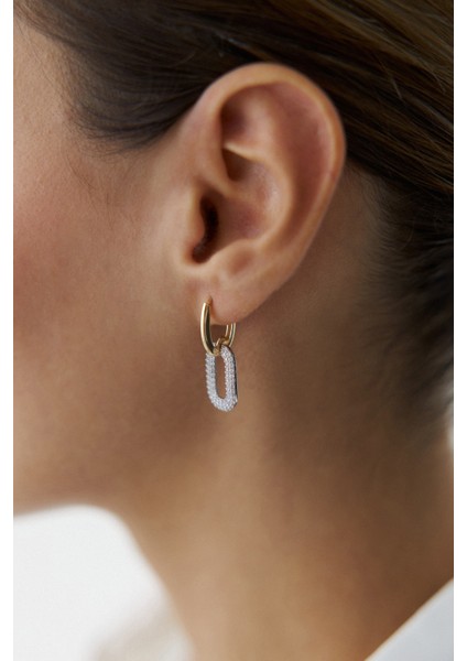 14 Ayar Altın Taşlı Sallantılı Halka Küpe