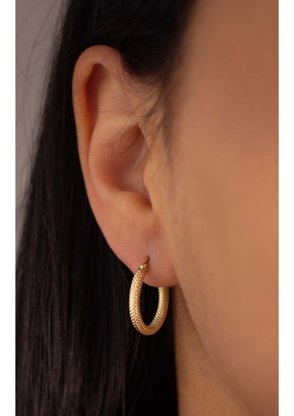 Kadın Sarı 14 Ayar Altın Kalemli Halka Küpe