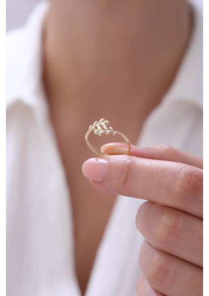 14 Ayar Altın Yaprak Model Zarif Yüzük modelleri