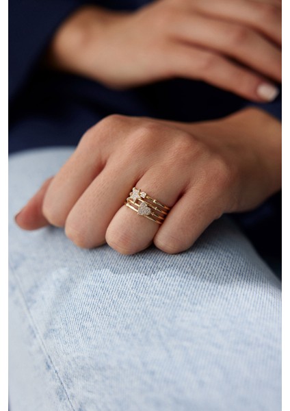 14 Ayar Altın Kalp Yıldız Yüzük modelleri