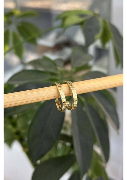 14 Ayar Altın Gizli Kilit Desenli Halka Küpe