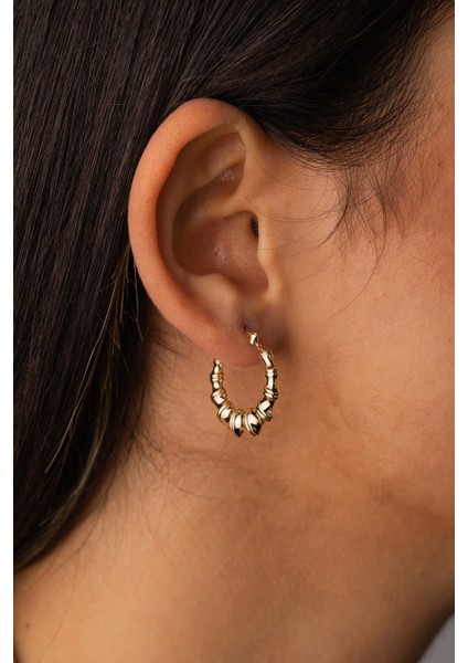 14 Ayar Altın Kemik Halka Küpe Orta