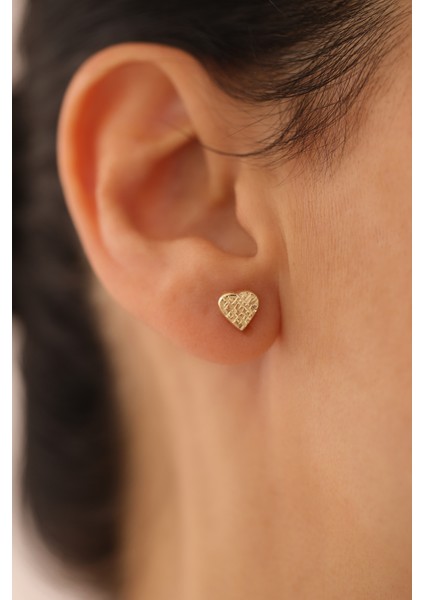 14 Ayar Altın Kalemli Kalp Top Küpe fiyatları