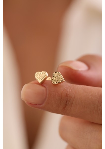 14 Ayar Altın Kalemli Kalp Top Küpe modelleri