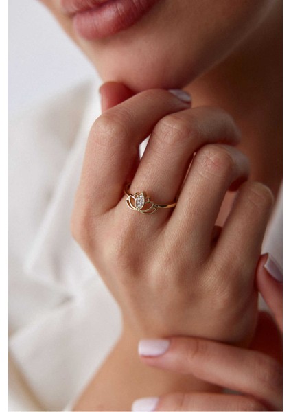 14 Ayar Altın Lotus Yüzük