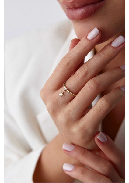 14 Ayar Altın Sallantılı Yıldız Yüzük