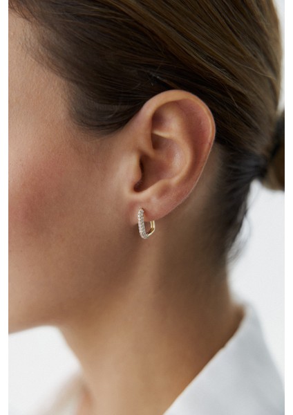 14 Ayar Altın Taşlı Kare Küpe