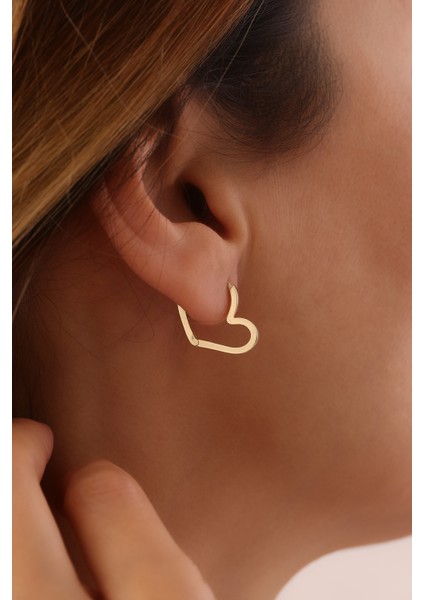 14 Ayar Altın Halka Kalp Küpe